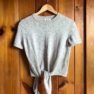 Madewell tan front tie sweater.